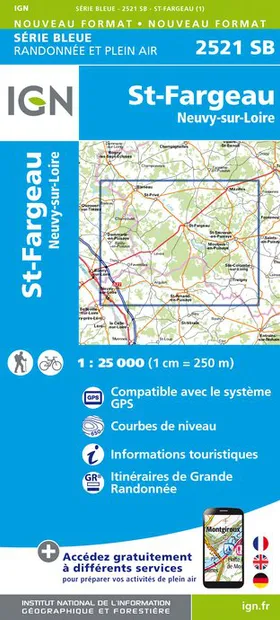 Wandelkaart - Topografische kaart 2521SB St-Fargeau, Neuvy-sur-Loire |