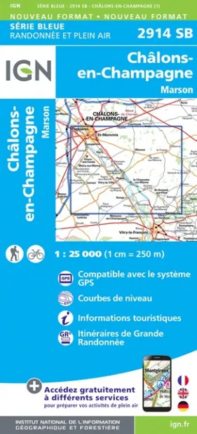 Wandelkaart - Topografische kaart 2914SB Marson, Châlons-en-Champagne