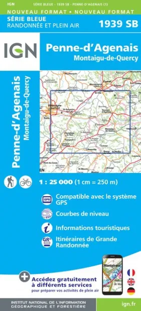 Wandelkaart - Topografische kaart 1939SB Penne-d'Agenais | IGN - Insti