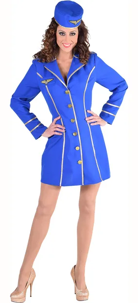 Stewardess jurkje classy blauw en rood