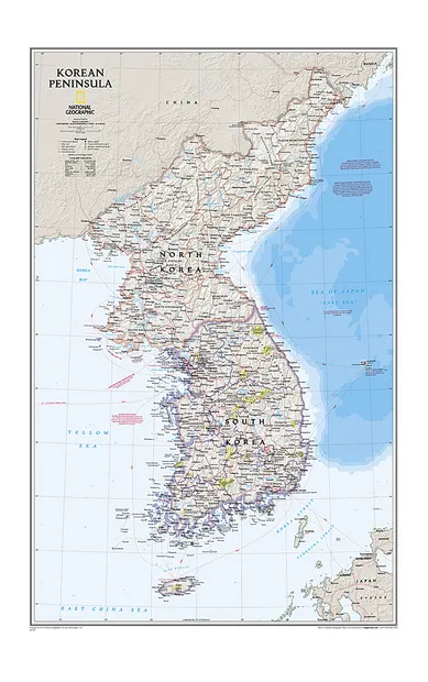 Wandkaart Korean Peninsula Noord- en Zuid Korea, 59 x 91 cm | National