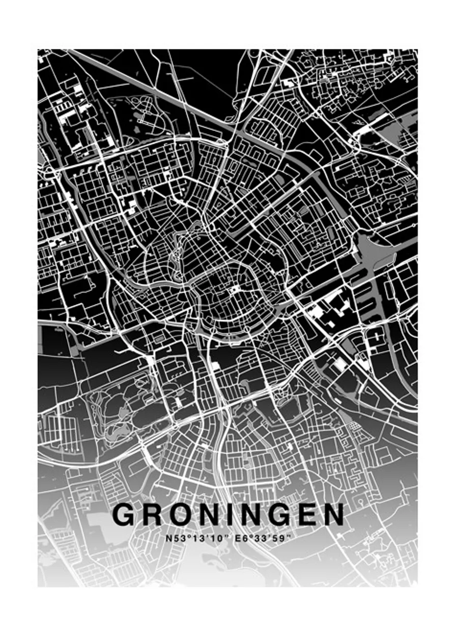 Stadsplattegrond Groningen - Negatief