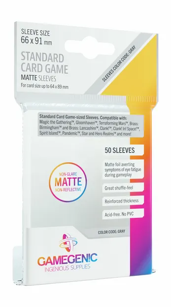 SLEEVES Matte Board Game - Grey 66x91mm (50)