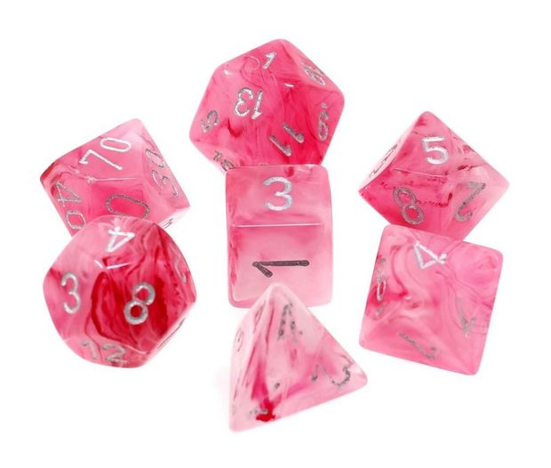 Ghostly Glow Pink/Silver Polyhedral Dobbelsteen Set (7 stuks)