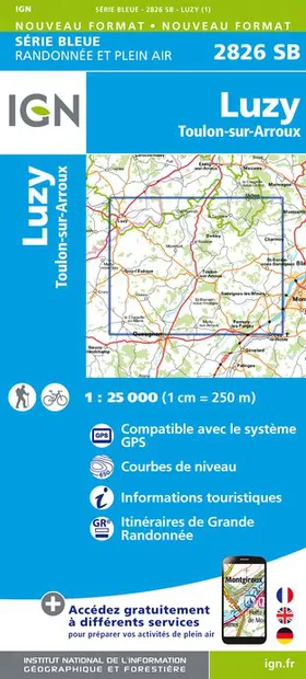 Wandelkaart - Topografische kaart 2826SB Luzy, Toulon-sur-Arroux | IGN