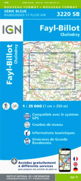 Topografische kaart - Wandelkaart 3220SB Fayl-Billot | IGN - Institut