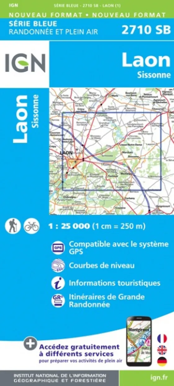 Wandelkaart - Topografische kaart 2710SB Sissonne - Laon | IGN - Insti