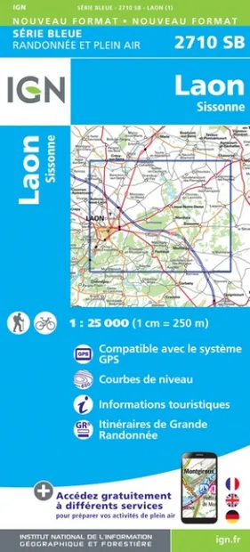 Wandelkaart - Topografische kaart 2710SB Sissonne - Laon | IGN - Insti