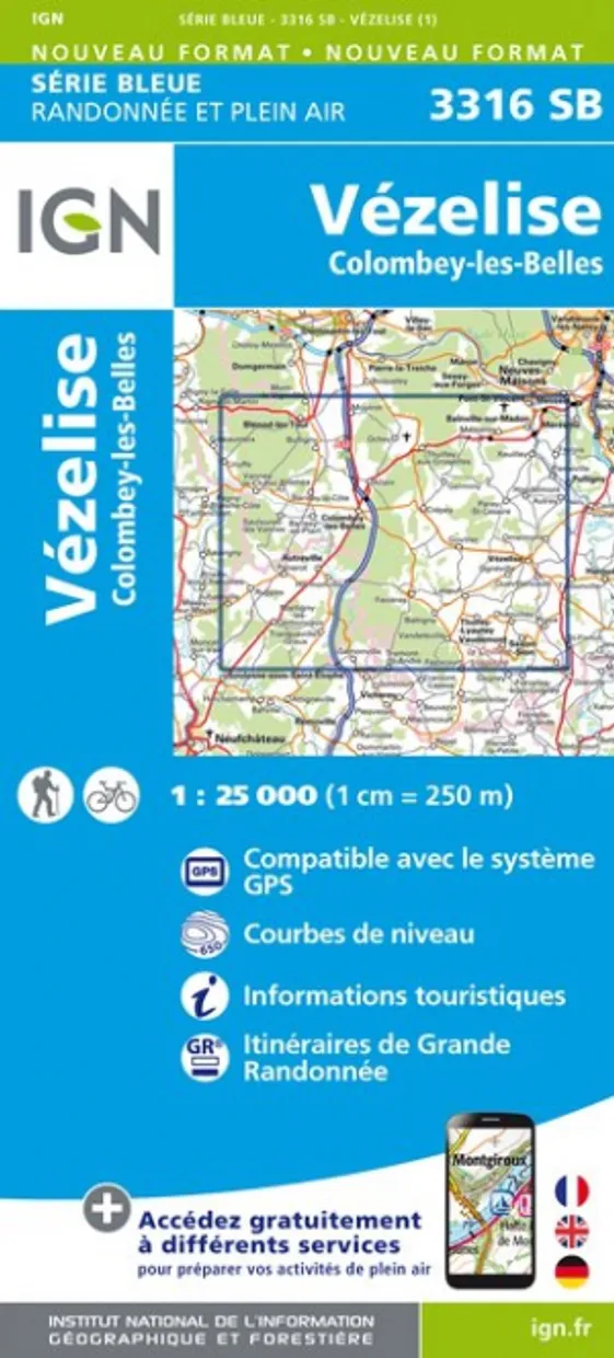 Wandelkaart - Topografische kaart 3316SB Vézelise | IGN - Institut Géo