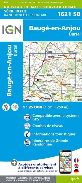 Topografische kaart - Wandelkaart 1621SB Baugé-en-Anjou | IGN - Instit