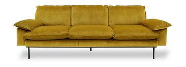 Retro sofa 4 seater, velvet, ochre