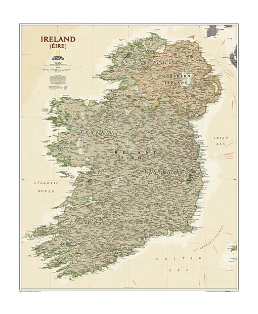 Wandkaart Ierland, antiek, 76 x 92 cm | National Geographic