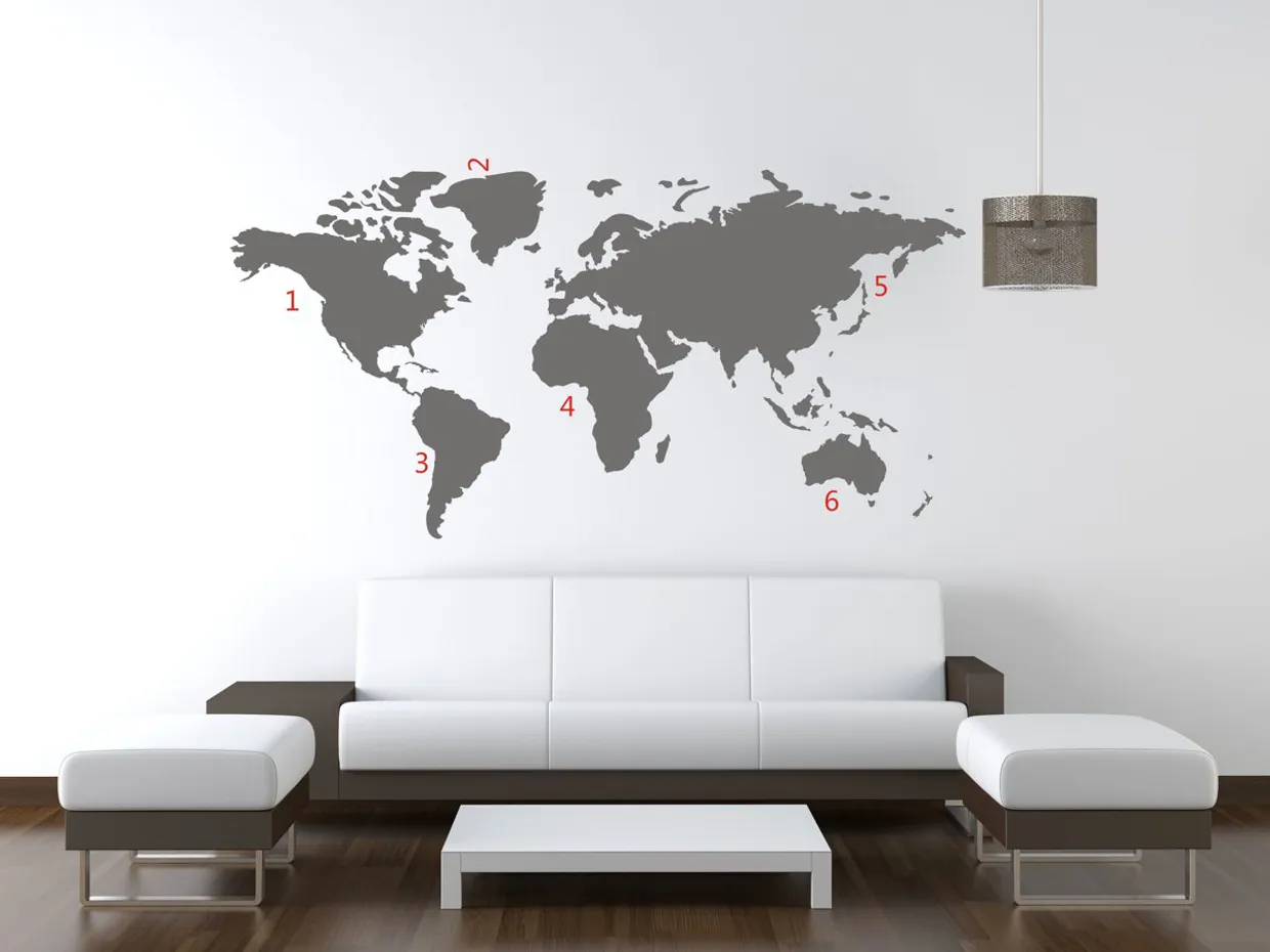 Wereldkaart muursticker grijs | United Entertainment