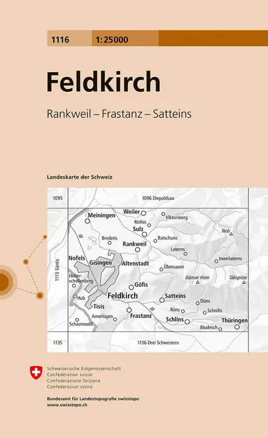 Wandelkaart - Topografische kaart 1116 Feldkirch | Swisstopo