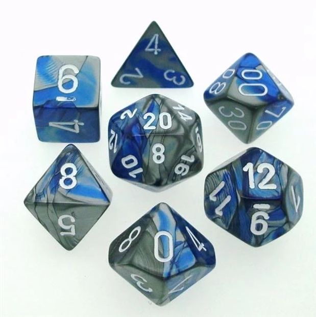 Gemini Blue-Steel/White Polyhedral Dobbelsteen Set (7 stuks)