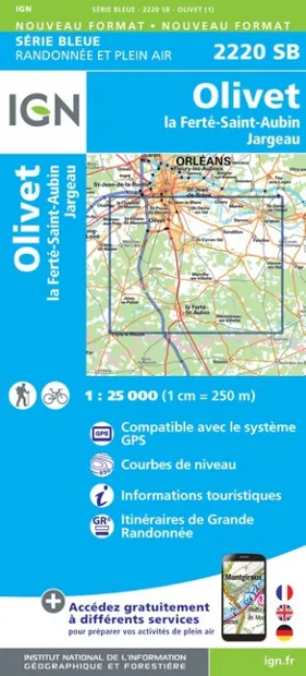 Wandelkaart - Topografische kaart 2220SB Jargeau, Olivet, La Ferté-St-