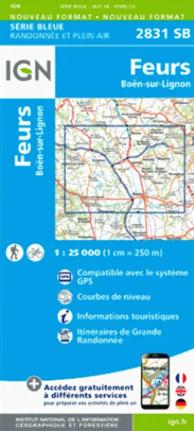 Wandelkaart - Topografische kaart 2831SB Feurs – Boën-sur-Lignon | IGN