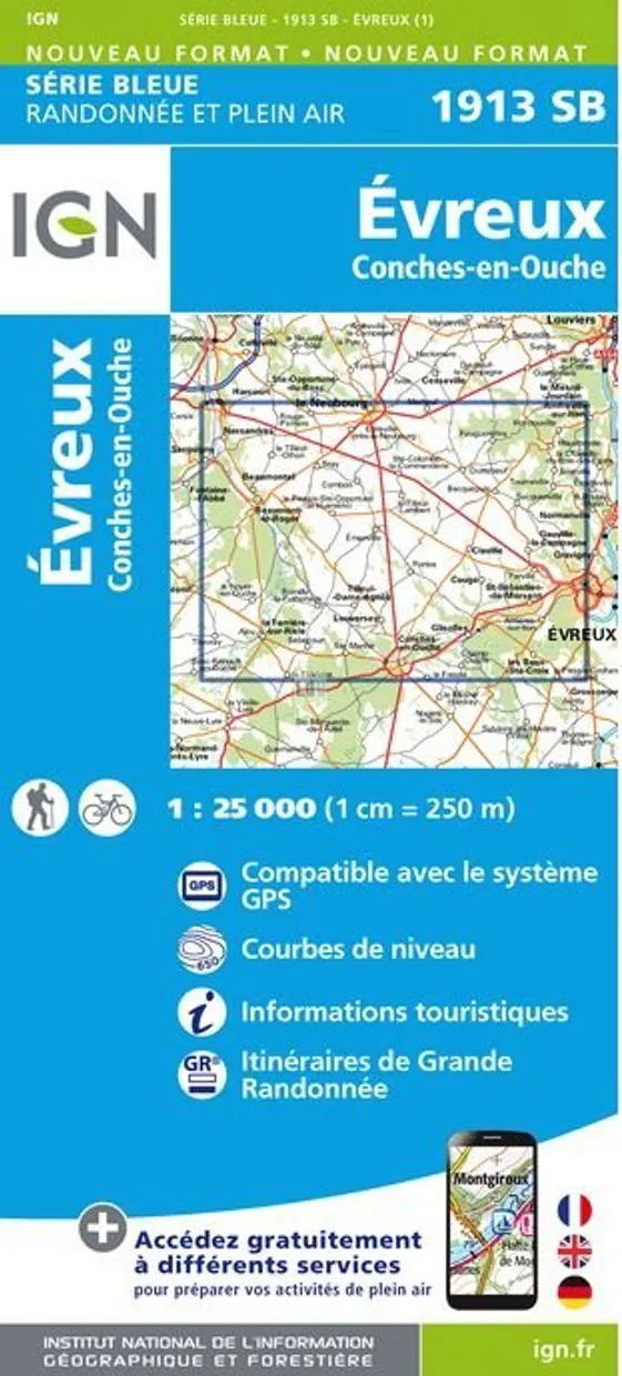 Wandelkaart - Topografische kaart 1913SB Evreux - Conches-en-Ouche | I