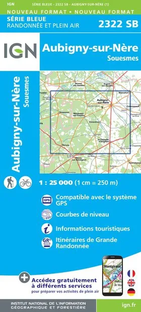Topografische kaart - Wandelkaart 2322SB Aubigny-sur-Nère | IGN - Inst
