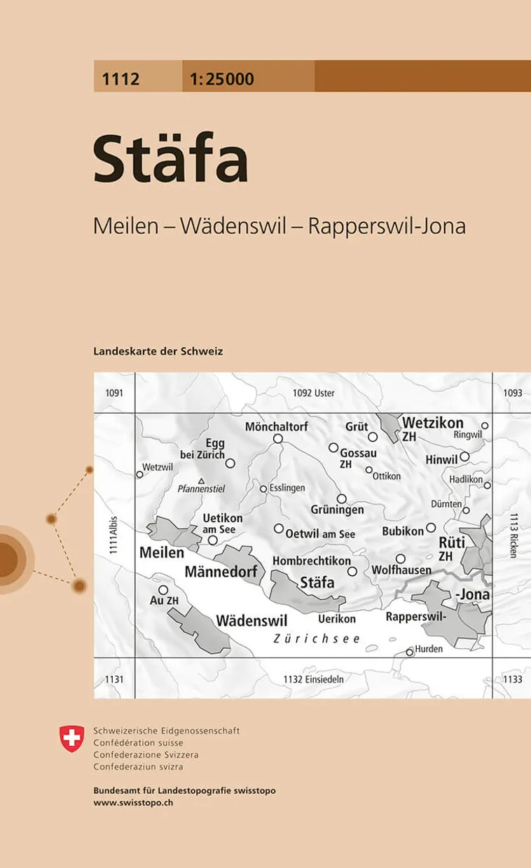 Wandelkaart - Topografische kaart 1112 Stäfa | Swisstopo