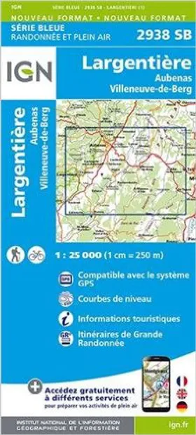 Wandelkaart - Topografische kaart 2938SB Largentière, Aubenas, Villene