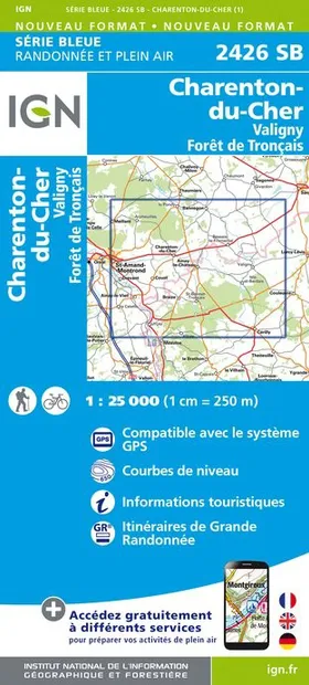Topografische kaart - Wandelkaart 2426SB Charenton-du-Cher | IGN - Ins