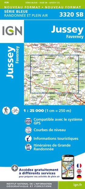 Wandelkaart - Topografische kaart 3320SB Jussey - Faverney  | IGN - In