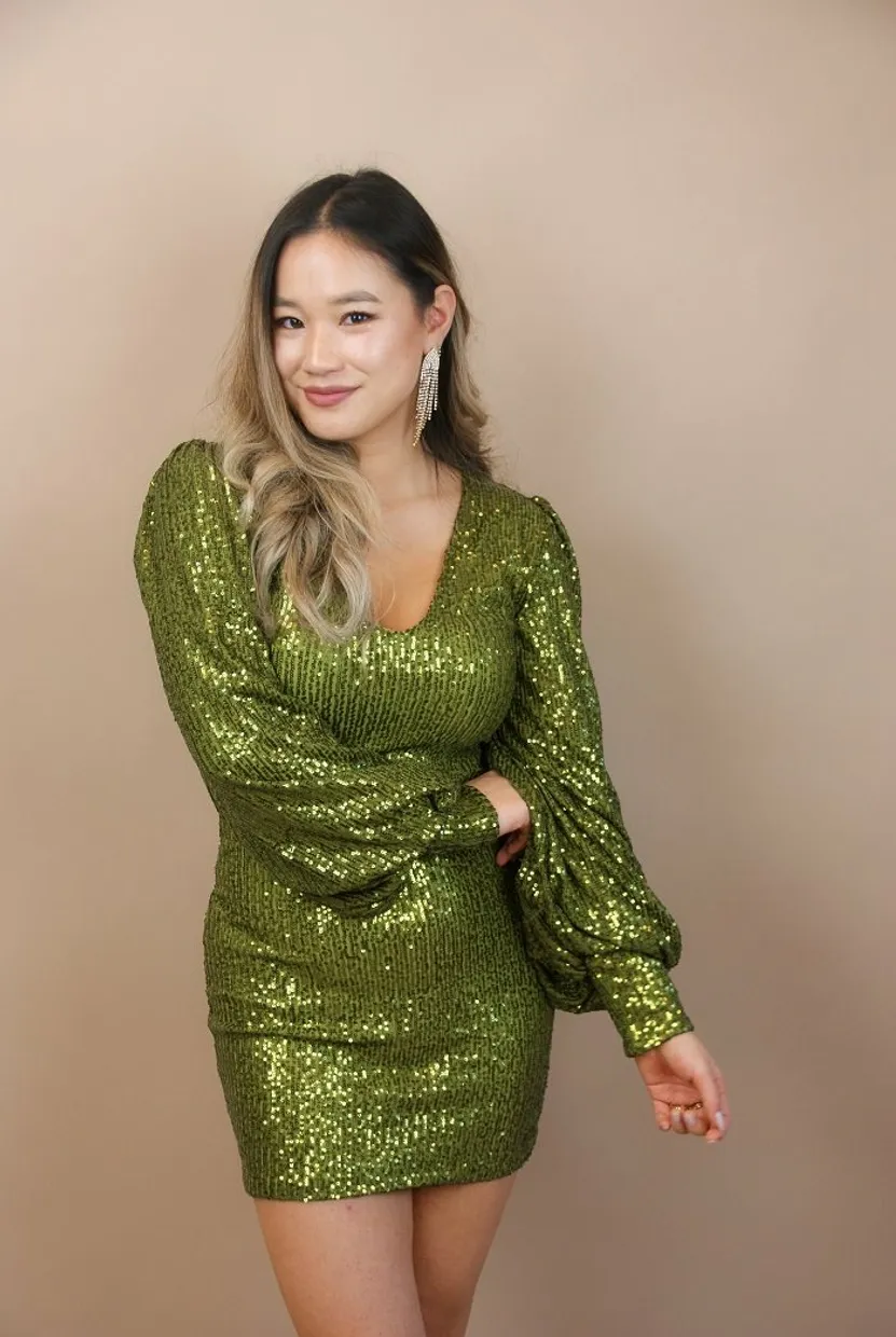 Glitter jurk lime groen
