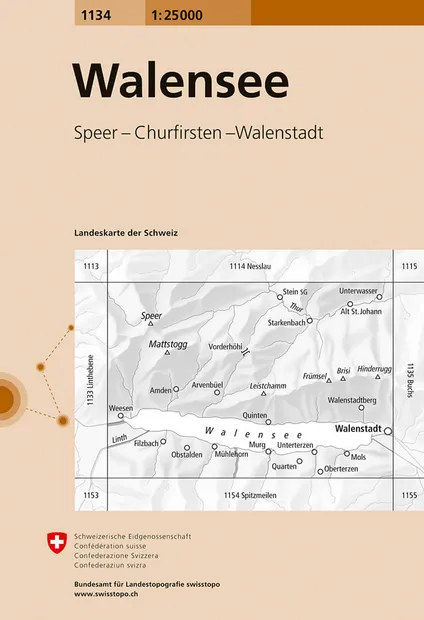 Wandelkaart - Topografische kaart 1134 Walensee | Swisstopo