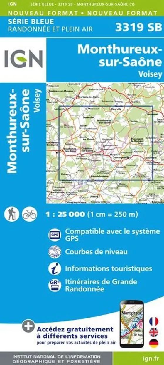 Wandelkaart - Topografische kaart 3319SB Monthureux-sur-Saône - Voisey