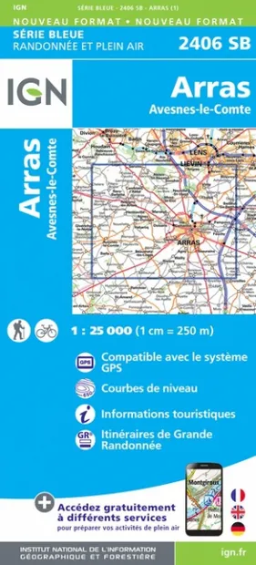 Wandelkaart - Topografische kaart 2406SB Arras, Avesnes-le-Comte | IGN
