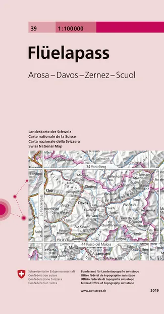 Fietskaart - Topografische kaart - Wegenkaart - landkaart 39 Flüelapas