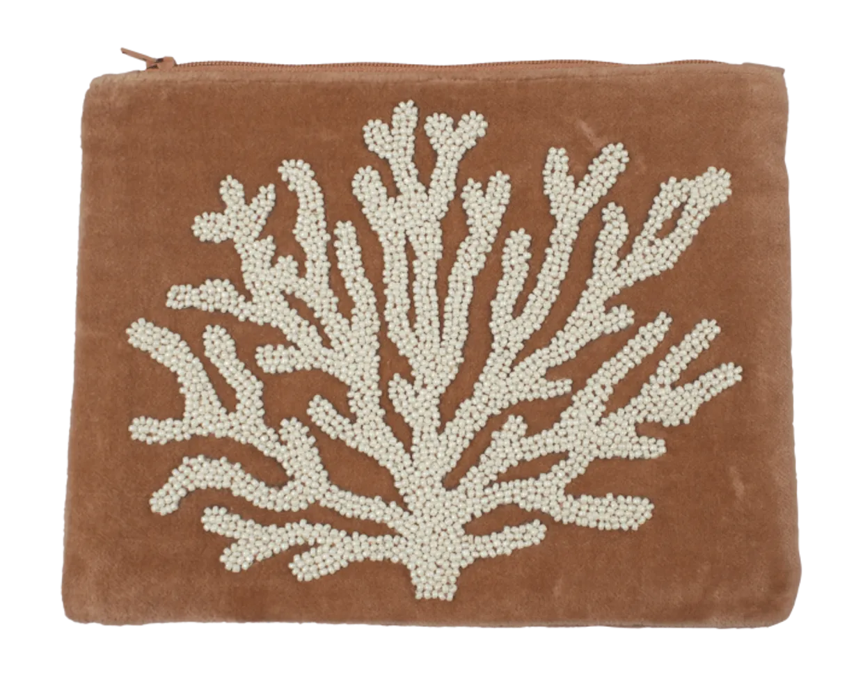 Velvet pouch coral Camel