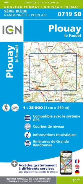 Wandelkaart - Topografische kaart 0719SB Plouay - Le Faouet | IGN - In