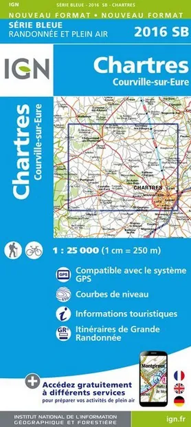 Wandelkaart - Topografische kaart 2016SB Chartres, Courville-sur-Eure