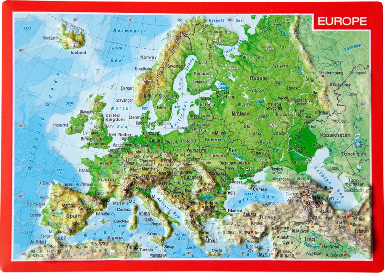 Ansichtkaart Europa met reliëf | GeoRelief