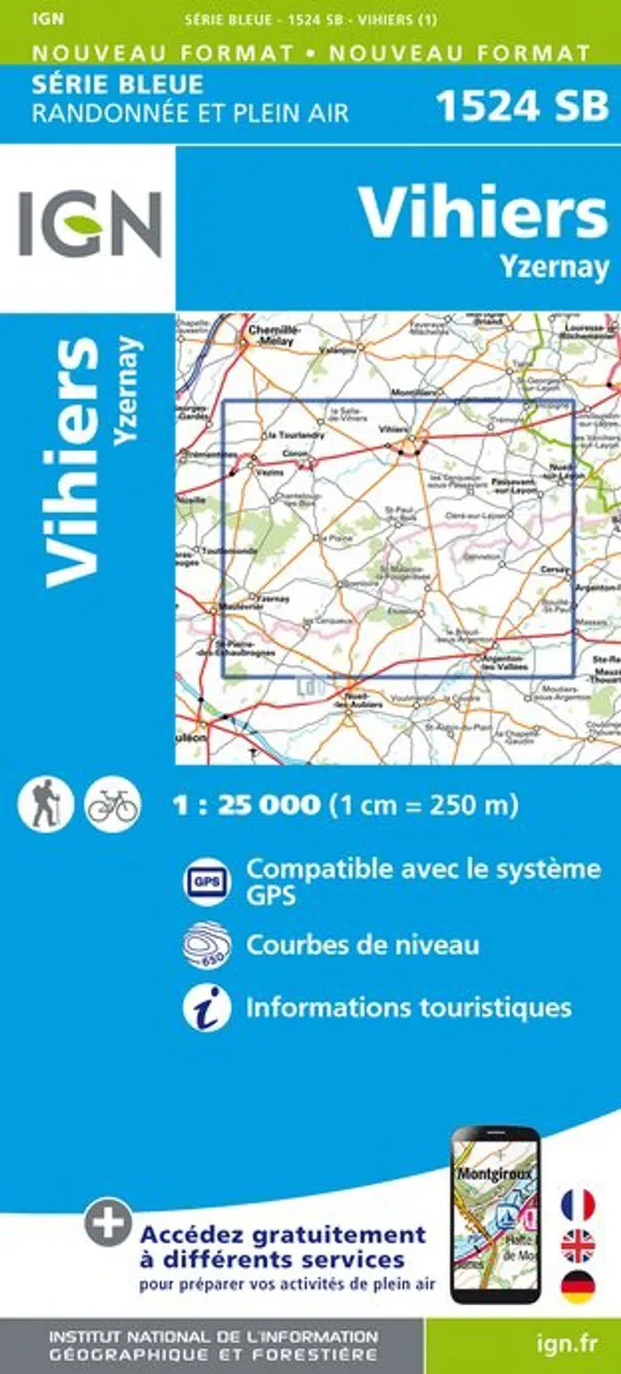 Topografische kaart - Wandelkaart 1524SB Vihiers | IGN - Institut Géog