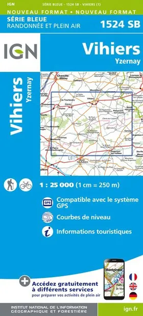 Topografische kaart - Wandelkaart 1524SB Vihiers | IGN - Institut Géog