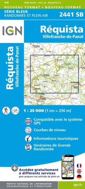 Wandelkaart - Topografische kaart 2441SB Réquista, Villefranche-de-Pan