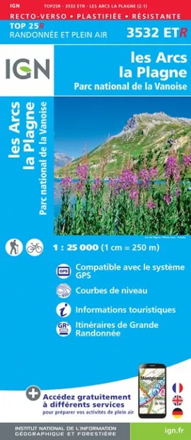 Wandelkaart - Topografische kaart 3532ETR les Arcs - La Plagne | IGN -