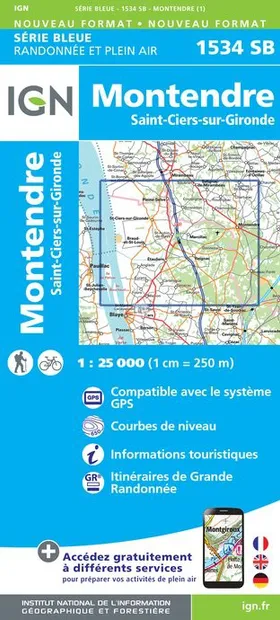 Topografische kaart - Wandelkaart 1534SB Montendre, St-Ciers-sur-Giron