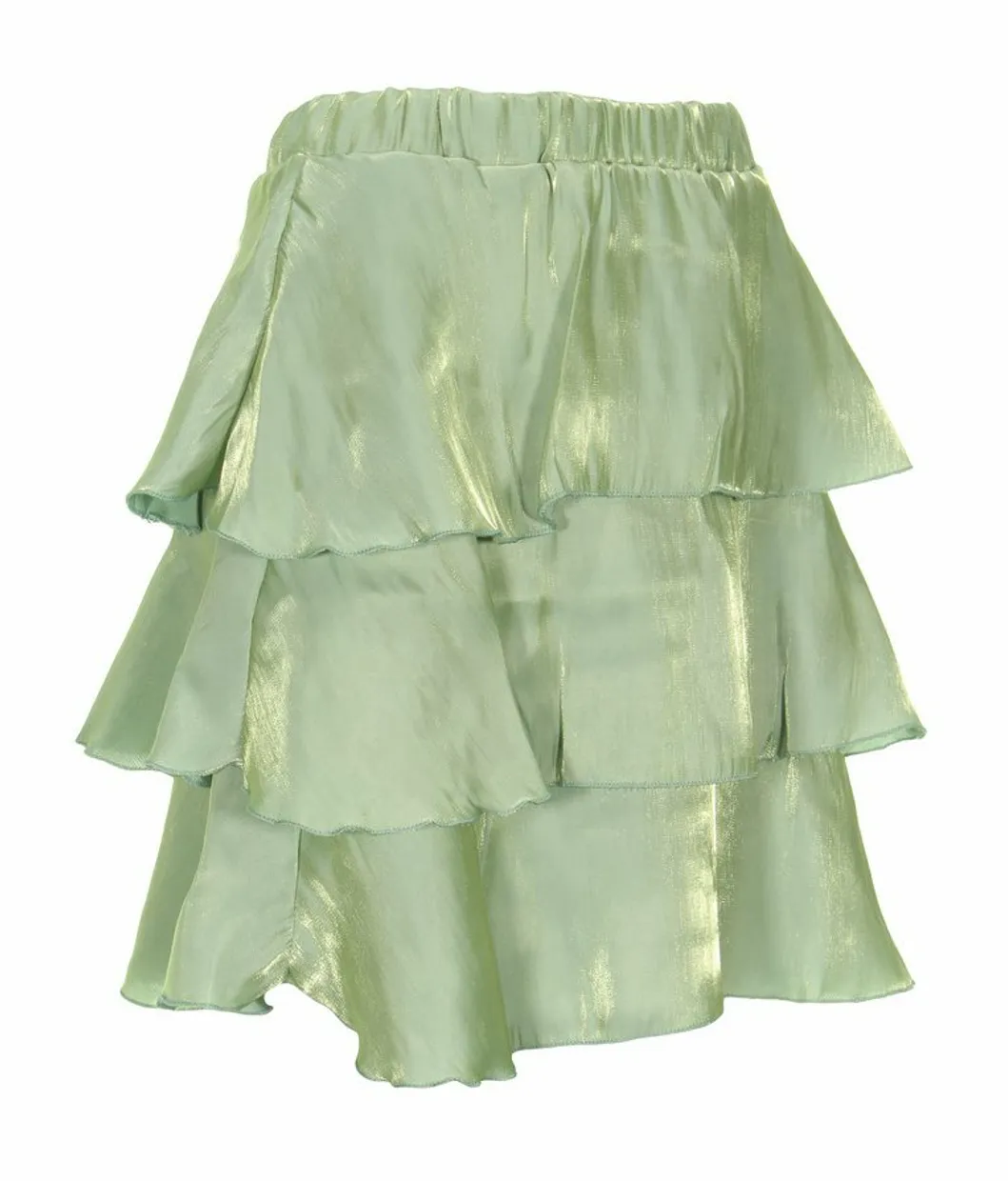 Shiny satin ruffle skirt green