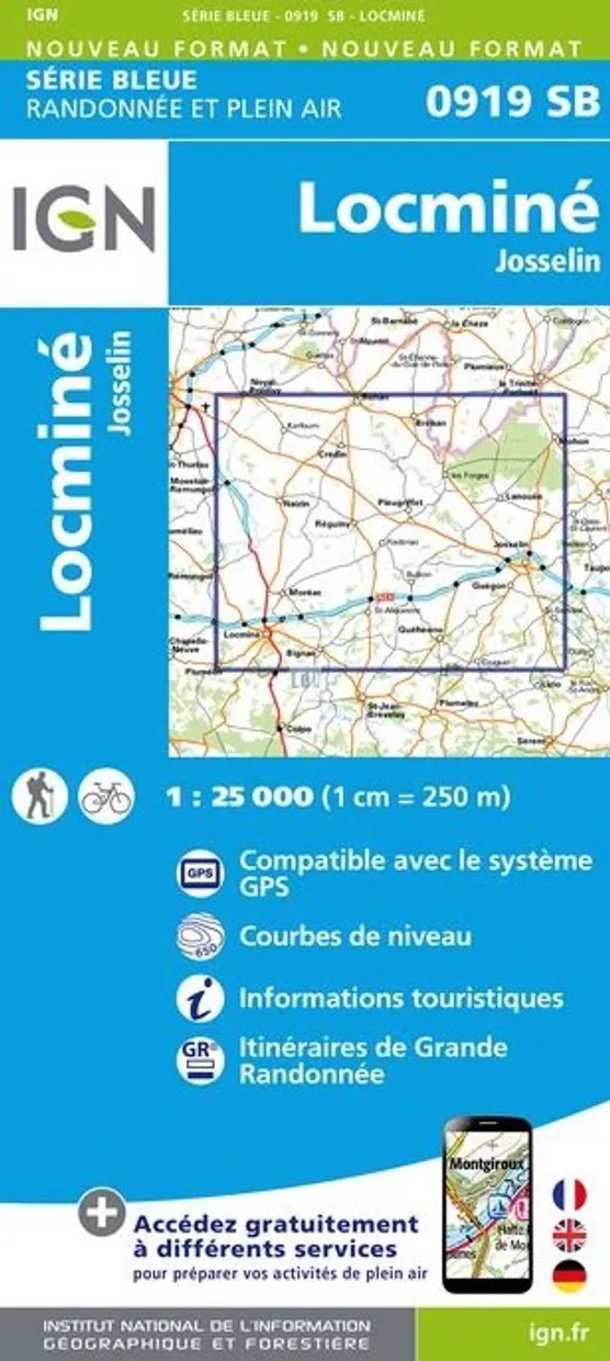 Wandelkaart - Topografische kaart 0919SB Locmine - Josselin | IGN - In