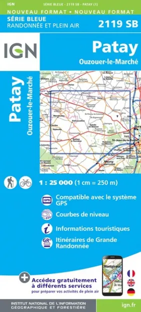 Wandelkaart - Topografische kaart 2119SB Patay, Ouzouer-le-Marché | IG