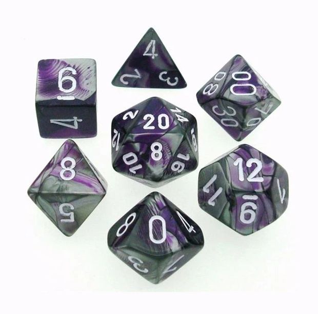 Gemini Purple-Steel/White Polyhedral Dobbelsteen Set (7 stuks)