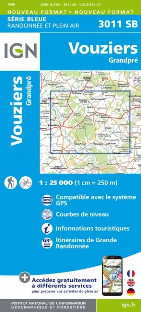 Wandelkaart - Topografische kaart 3011SB Vouziers | IGN - Institut Géo