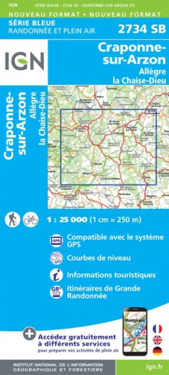 Wandelkaart - Topografische kaart 2734SB Allègre, La Chaise-Dieu, Crap