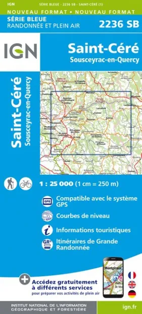 Wandelkaart - Topografische kaart 2236SB Saint-Céré, Sousceyrac-en-Que