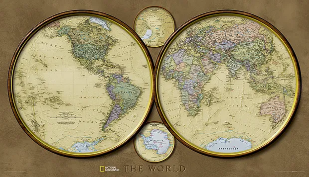 Historische wereldkaart World hemispheres, politiek, 107 x 62 cm | Nat