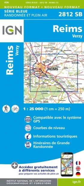 Wandelkaart - Topografische kaart 2812SB Verzy - Reims | IGN - Institu